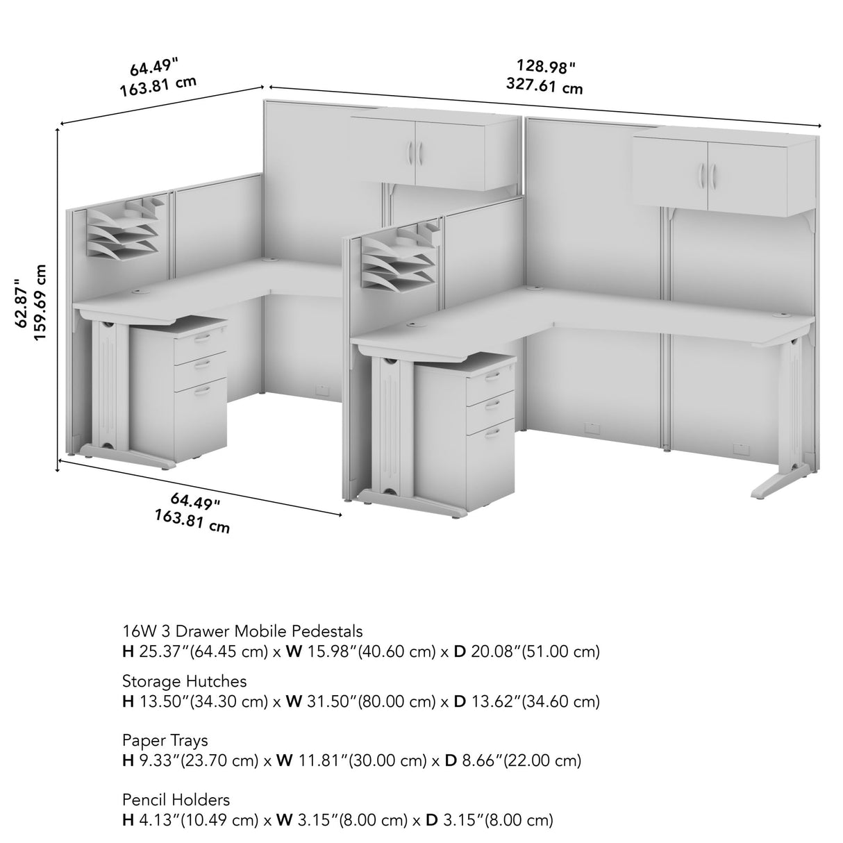 Office in an Hour L Shaped Cubicle Desks with Storage, Drawers,