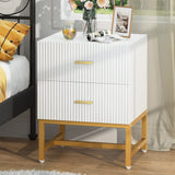 2-Drawer Nightstand, Modern Fluted Night Stands Bed Side Table with Storage, Wood