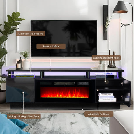 Fireplace TV Stand with 36" Electric Fireplace,LED Light Entertainment Center,2 Tier