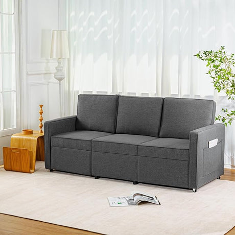 Sectional Sofa Couches for Living Room,72'' Gray 3 Seat Retractable Couch