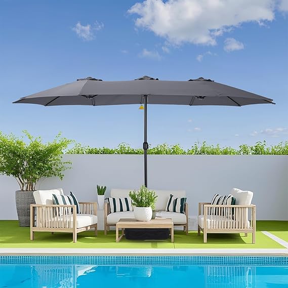 15ft Patio Umbrella with Base Included, Double Sided Outdoor Large Rectangular