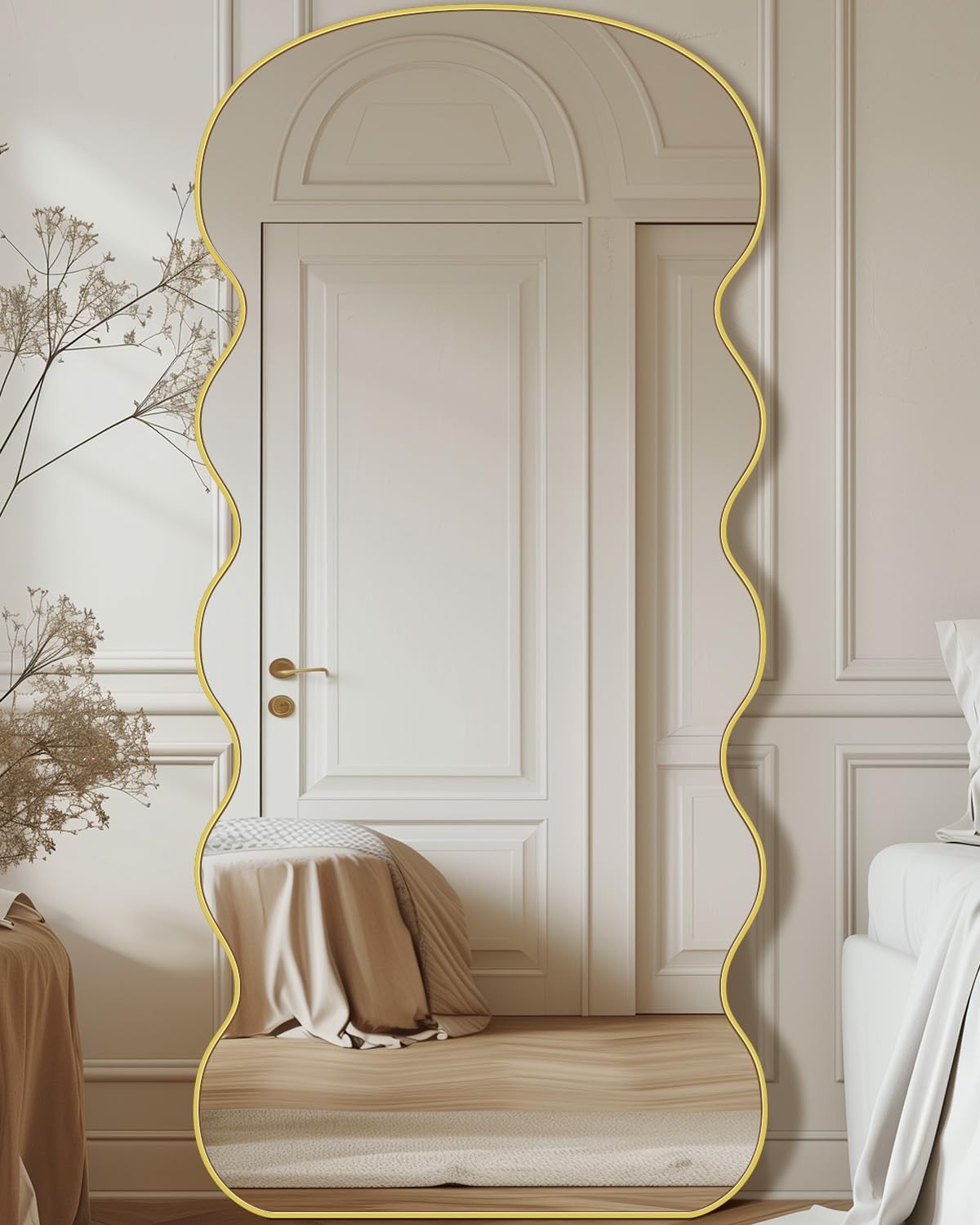 Full Length Mirror, 71"x28" Wavy Mirror Full Length, Oversized Floor Mirror with Stand