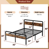 King Size Bed Frame with Wood Headboard and Footboard 14 Inch,