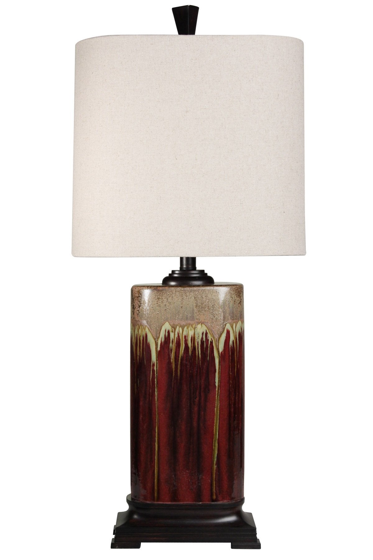 720354121786 Table Lamp, Dark Red and Tan Glaze
