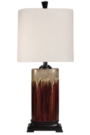 720354121786 Table Lamp, Dark Red and Tan Glaze