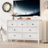 White Dresser for Bedroom, 7 Drawer Dresser with Wide Drawers and Metal Handles