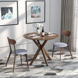 3-Piece Dining Table and Chair Set, Wooden Kitchen Table Set, Farmhouse Round Kitchen Table and 2 Cushioned Dinette Chairs,