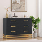 6 Drawer Dresser, Black Wood Dresser for Closet, TV Stand, Morden Chest