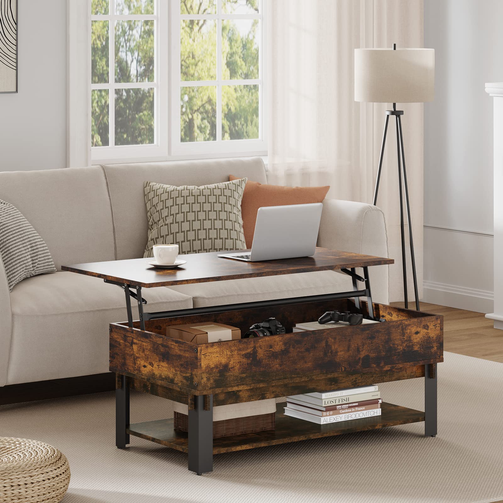 Modern Lift Top Coffee Table with Storage for Living Room Wodden Lift Tabletop