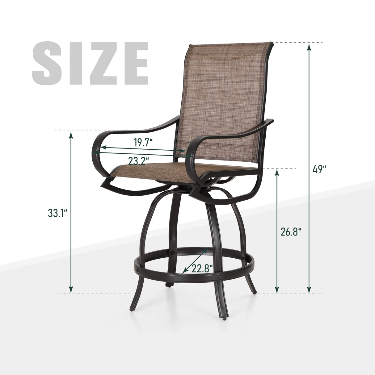 Patio Counter Height Sling Fabric Bar Chairs Set of 2