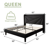 Feonase Queen Bed Frame with Charging Station, Upholstered Platform Bed Frame with Wingback Storage Headboard, Solid Wood Slats Support, No Box Spring Needed, Black