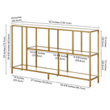 52" Wide Rectangular Console Table with Glass Shelves in Brass, Entryway Table,