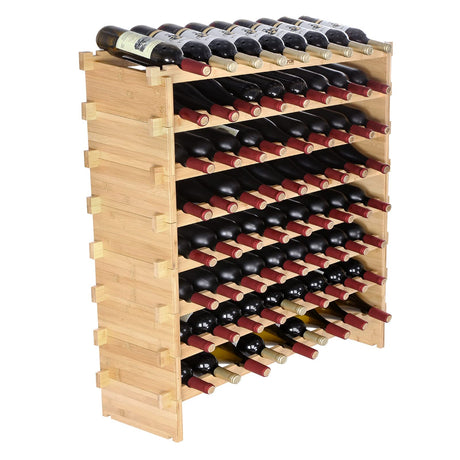 72 Bottle Stackable Modular Wine Rack, 8-Tier Solid Bamboo Wood Storage Racks,