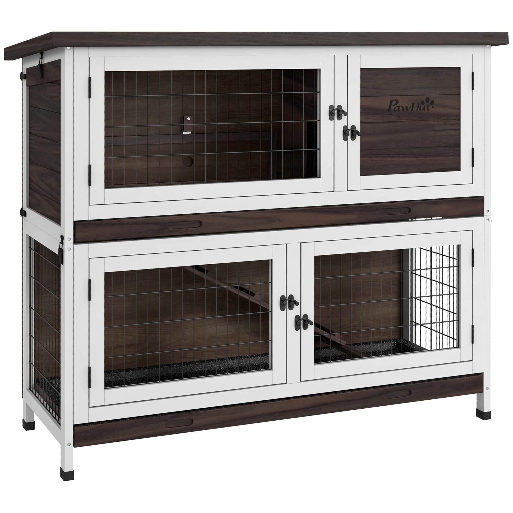 Rabbit Hutch, Outdoor 2-Tier Rabbit Cage, 46" Wooden Guinea Pig Cage