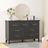 White Dresser for Bedroom, 6 Drawer Dresser Wood with Black Metal Handles