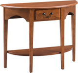 One Drawer Demilune Hall Console with Shelf, Medium Oak, 34.8" W