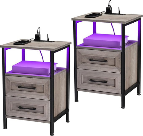 Night Stand Charging Station and RGB Lights for Night Side Table Nightstand