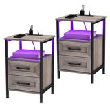 Nightstands Set of 2,Nightstand with Charging Station and RGB Lights,2 Drawers Bedside