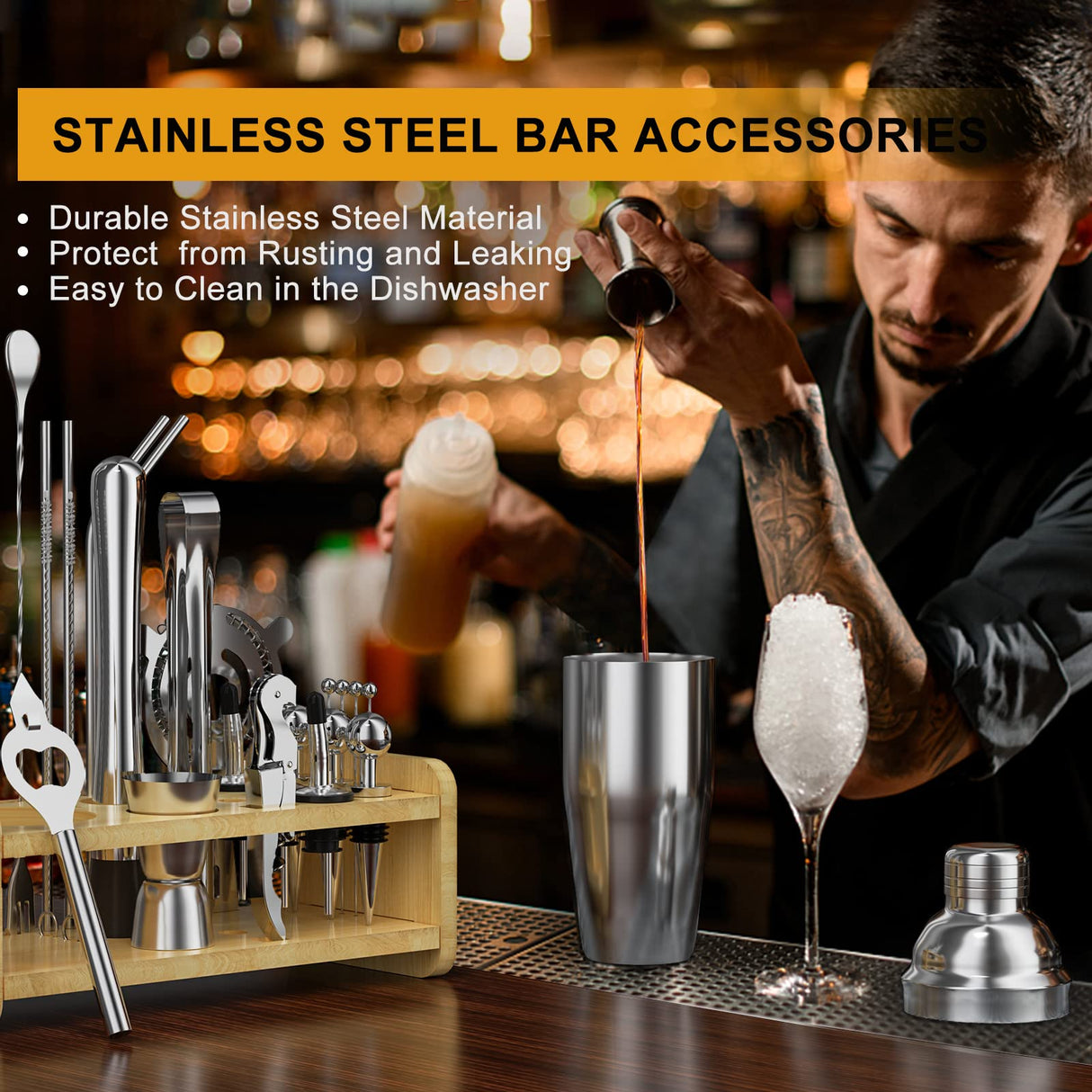 30pcs Mixology Bartender Kit with Stand, 25oz Bar Set Cocktail Shaker Set