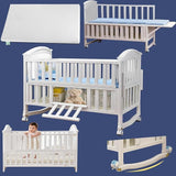 Mini Baby Crib 6 in 1 with Adjustable Memory Foam Mattress Included, 2024 Natural Wood Convertible Crib with Foldable Storage Baby Playpen,