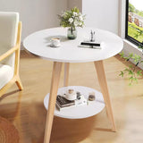 Round Wooden Coffee Table, 2-Tier Modern Minimalist Design