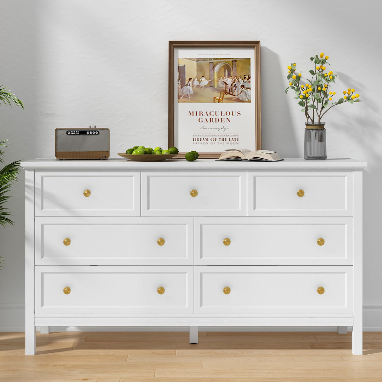 White Dresser for Bedroom, 7 Drawer Dresser with Wide Drawers