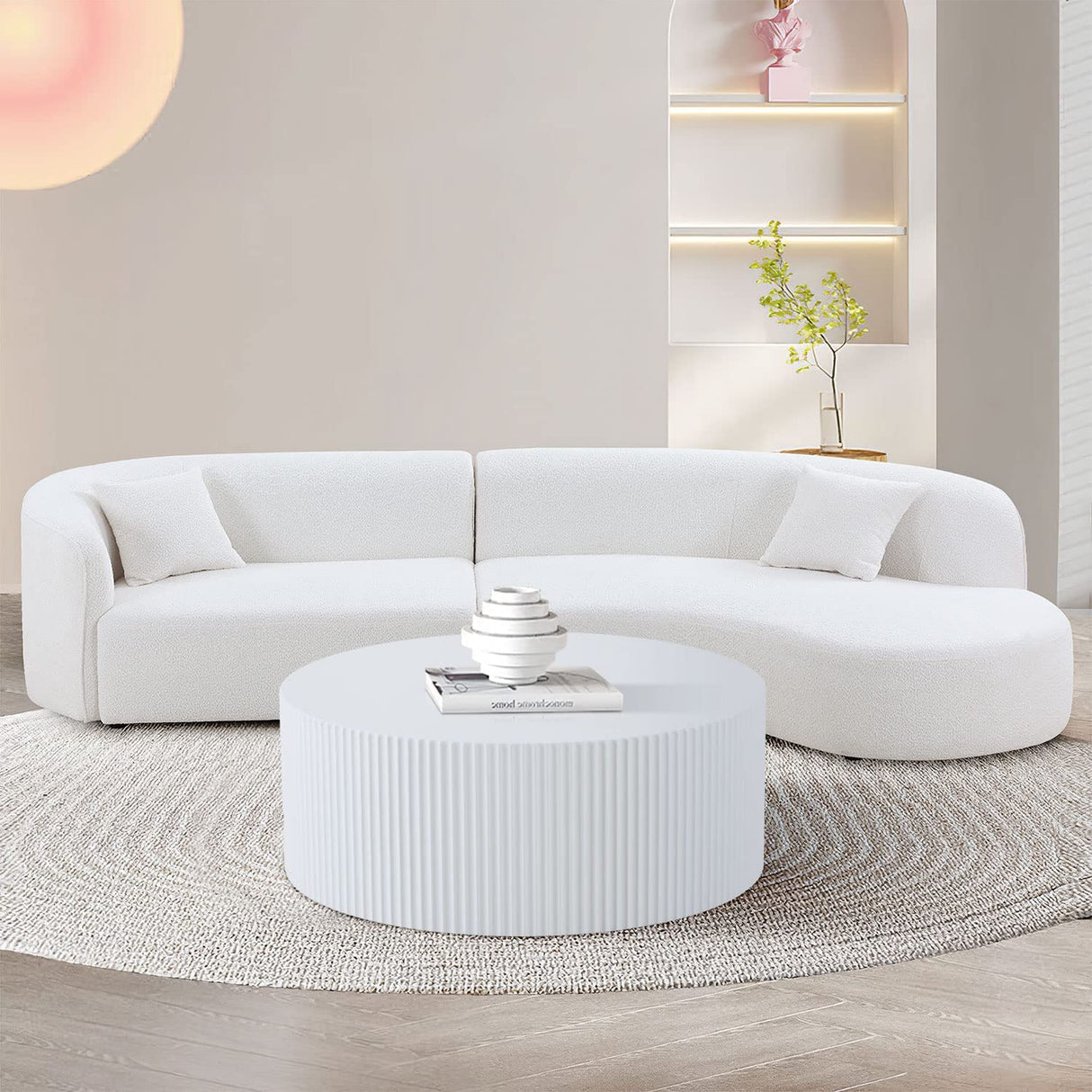 White Round Drum Coffee Table Modern Large Round Coffee Table Wood Side