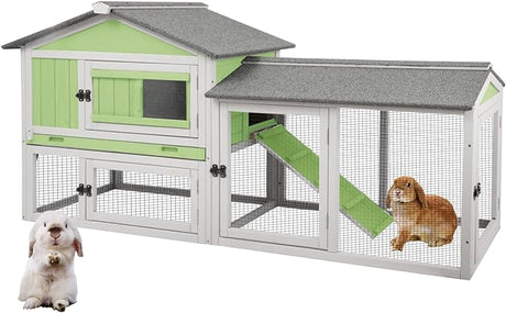 Rabbit Hutch Indoor Outdoor Bunny Cage with Pull Out Tray,2 Story Wooden Rabbit Cage