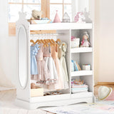 Kids Dress up Storage with Mirror, Kids Wardrobe with 3 Hooks, Kids Closet for Girls Boys