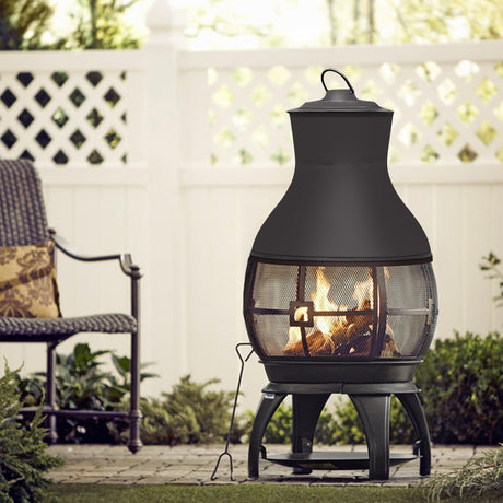 Fire Pit Wood Burning Chiminea Outside Fireplace Patio Small Firepit, Size 17.7" W x 35.6" H