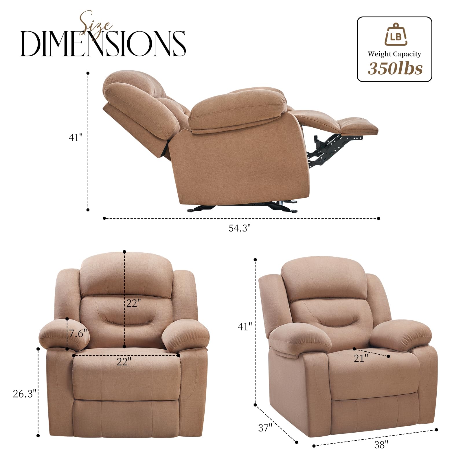 Rocking Recliner Chair with Massage, Overstuffed Recliner Chair Rocking