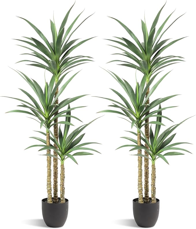 Artificial Tree 4.7Ft Faux Agave Plant with 3 Heads in Plastic Pot Fake Tree for Home
