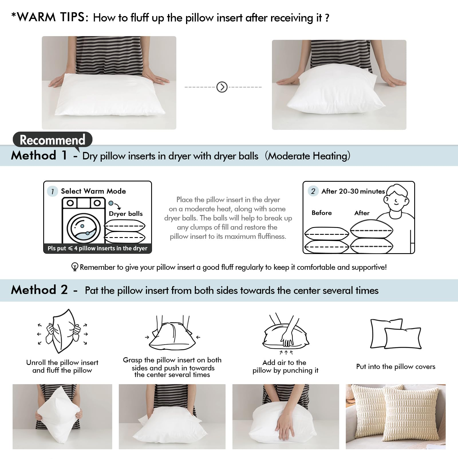 Pack of 4 18x18 Inch Outdoor Pillow Inserts Waterproof Decorative Throw