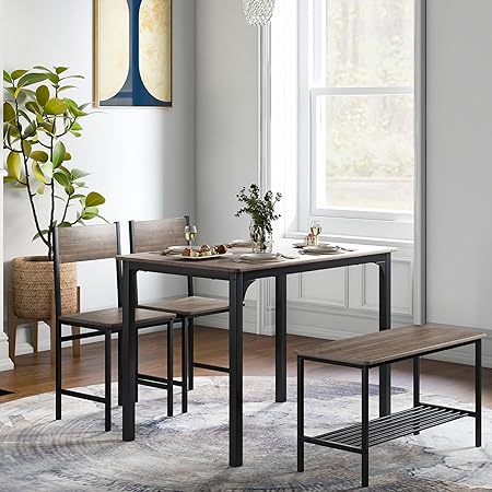 Moccha Dining Table Set for 4, Wooden Kitchen Table with with 2 Chairs