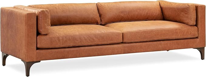 Canale 86" Sofa in Full-Grain Pure-Aniline Italian Leather in Cognac Tan