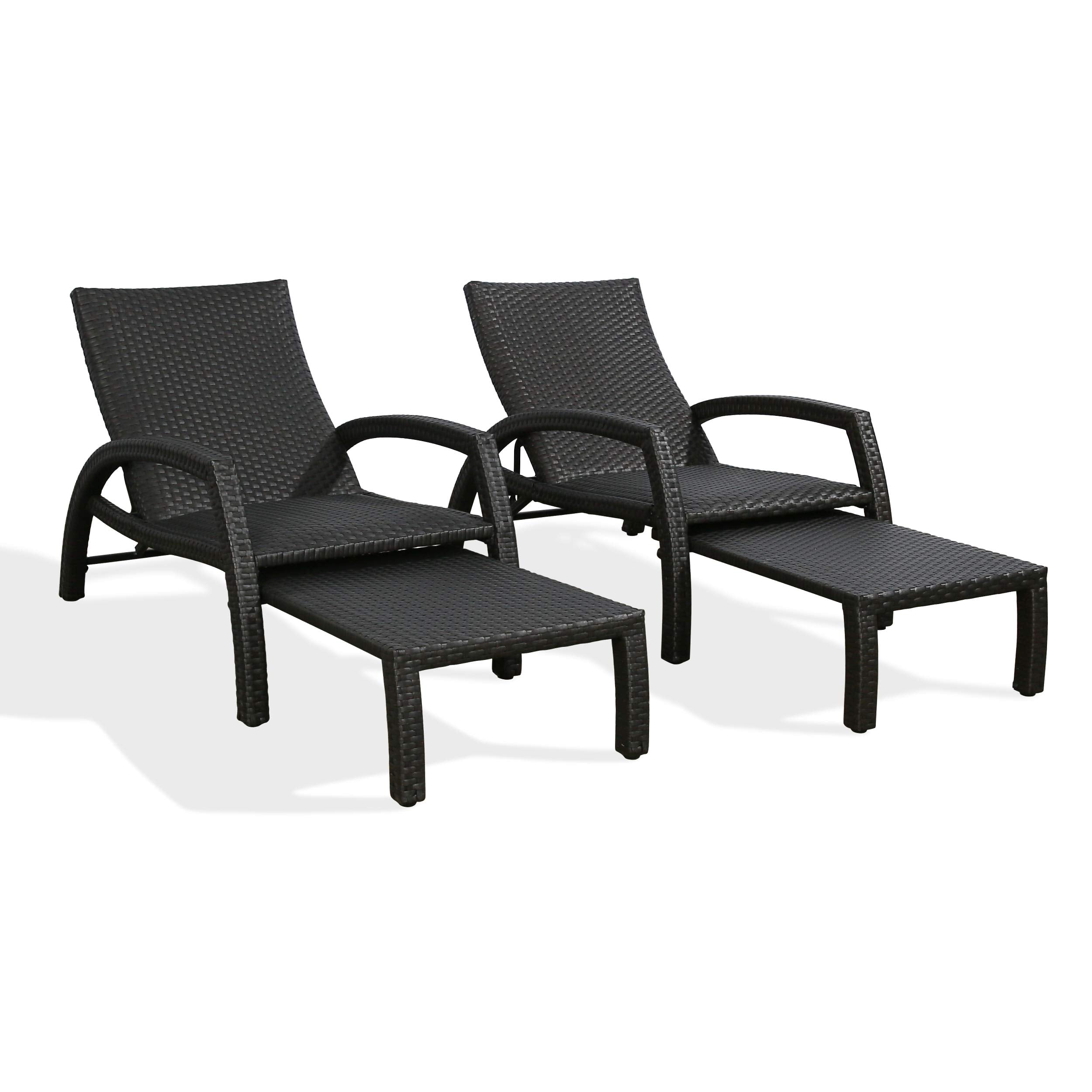 Iwicker Patio Convertible Handwoven Rattan Chaise Lounge Chairs Outdoor Steel Frame Wicker Adjustable Recliners with Quick Dry Foam Filling, Set of 2