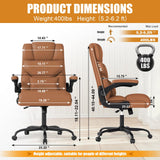 Executive Office Chair with Flip-Up Armrests - Ergonomic Mid-Back Leather Desk Chair