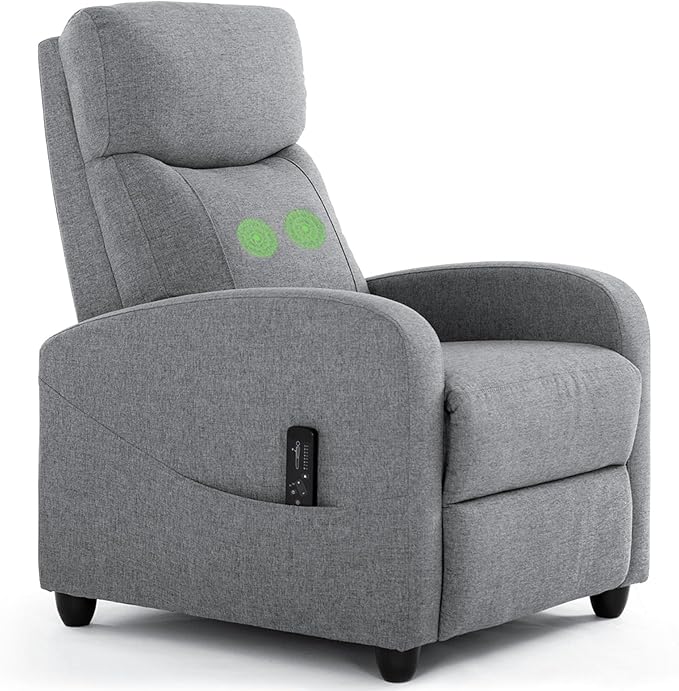 Recliner Chair with Massage and Lumbar Support, Small Fabric Home Theater Seating