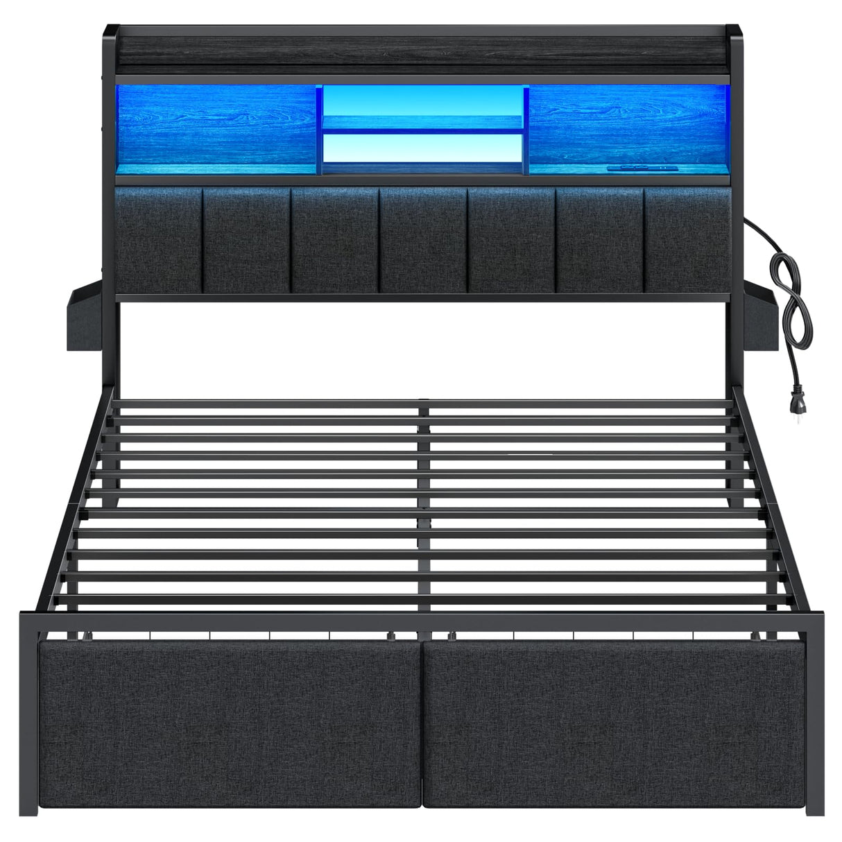 Queen Bed Frame with Storage Drawers and LED Headboard