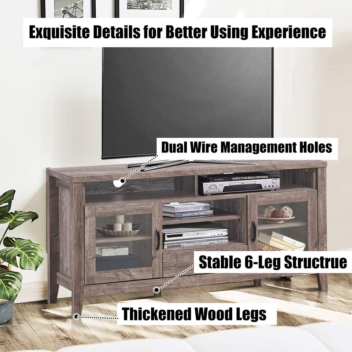 Farmhouse Tall TV Stand, Retro Wood Universal Stand for TV's up to 65" Flat Screen,