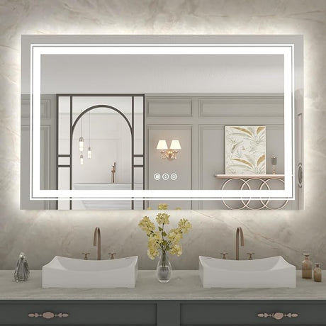 48x30 LED Bathroom Mirror with Lights, Front and Backlit Lighted Bathroom Vanity Mirrors for Wall,