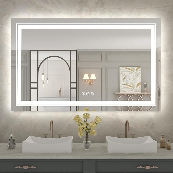 LED Bathroom Mirror with Lights, Front and Backlit Lighted Bathroom