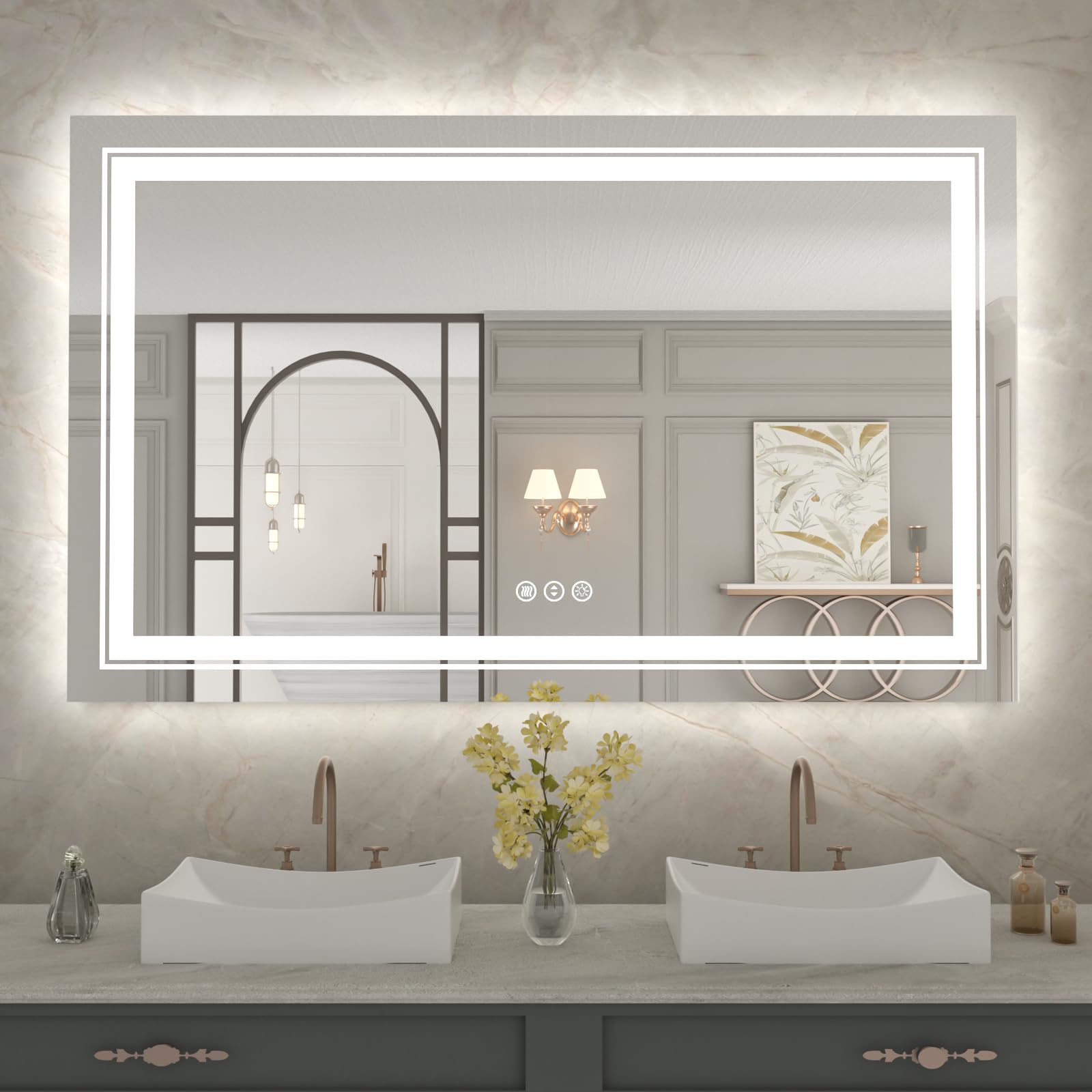 LED Bathroom Mirror with Lights, Front and Backlit Lighted Bathroom