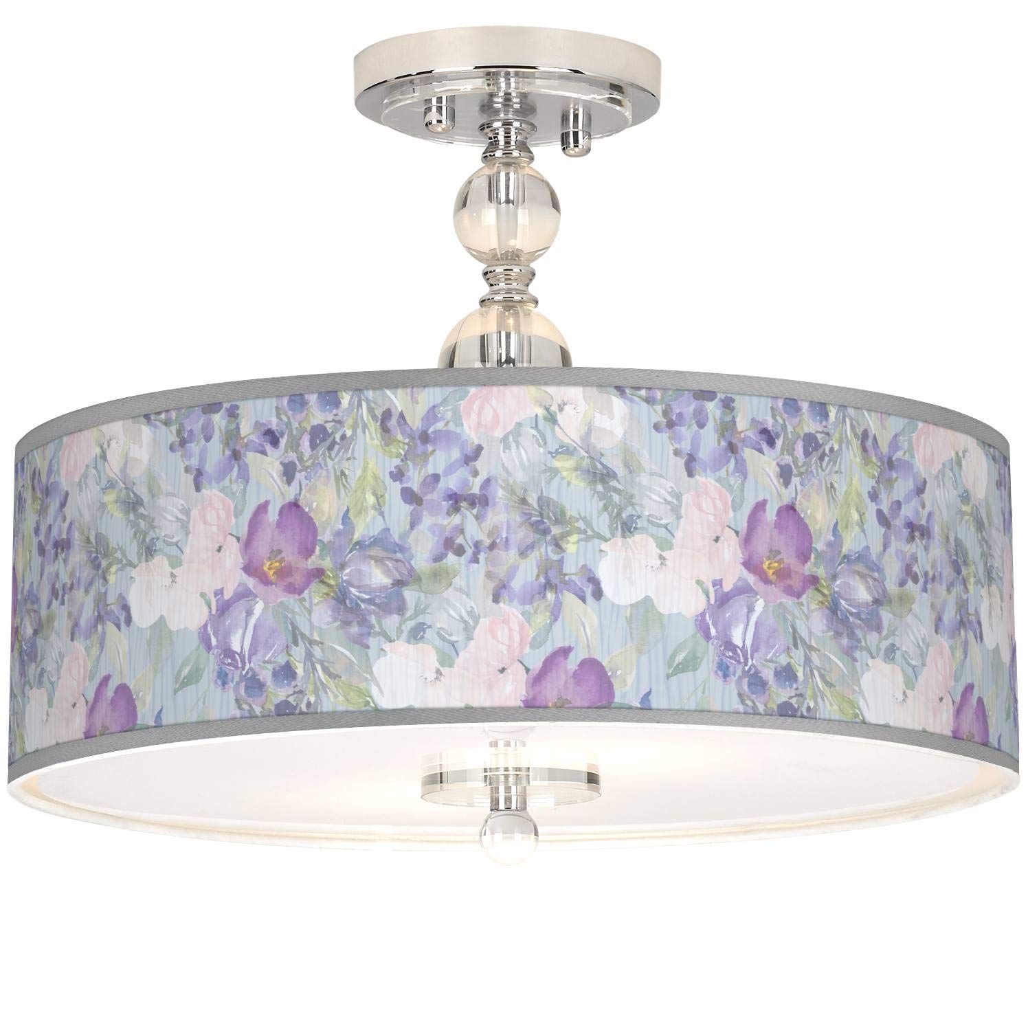 Spring Flowers 16" Semi-Flush Ceiling Light with Print Shade