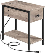 Side Table with Charging Station, Narrow End Table, Small Nightstand, Bedside Tables