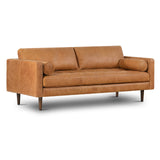 Cognac Tan Brown Leather Couch - 88.5" Mid Century Leather Sofa with 2 Bolsters