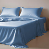 Eucalyptus Silk Tencel Sheets Set Queen Size 4Pc - Blue Bedding Lyocell