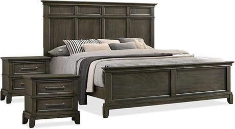 Runic Traditional Wood 3-Piece Bedroom Set with Crown Molding Details and Pewter Bar