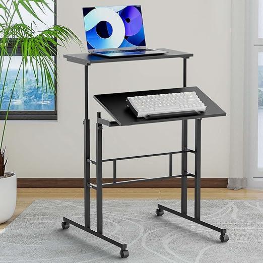 Small Standing Desk Adjustable Height and Angle, Computer Laptop Desk Home