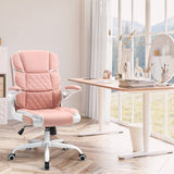 Ergonomic Office Chair Pink PU Leather Desk Chairs Computer Chair with Wheels